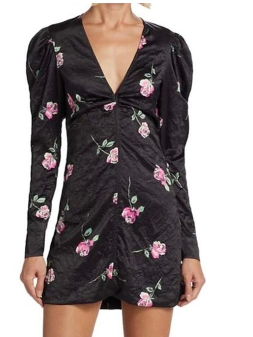 Ganni womens satin crinkle stretch mini dress with long sleeves - Picture 9 of 9